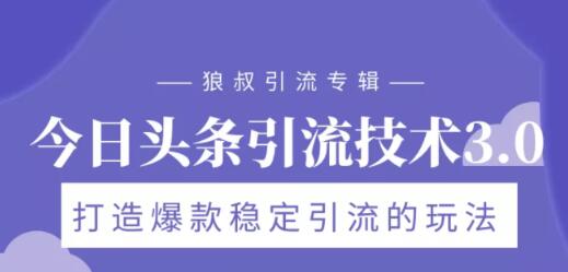 狼叔今日头条引流技术3.0，打造爆款稳定引流的玩法，VLOG引流技术